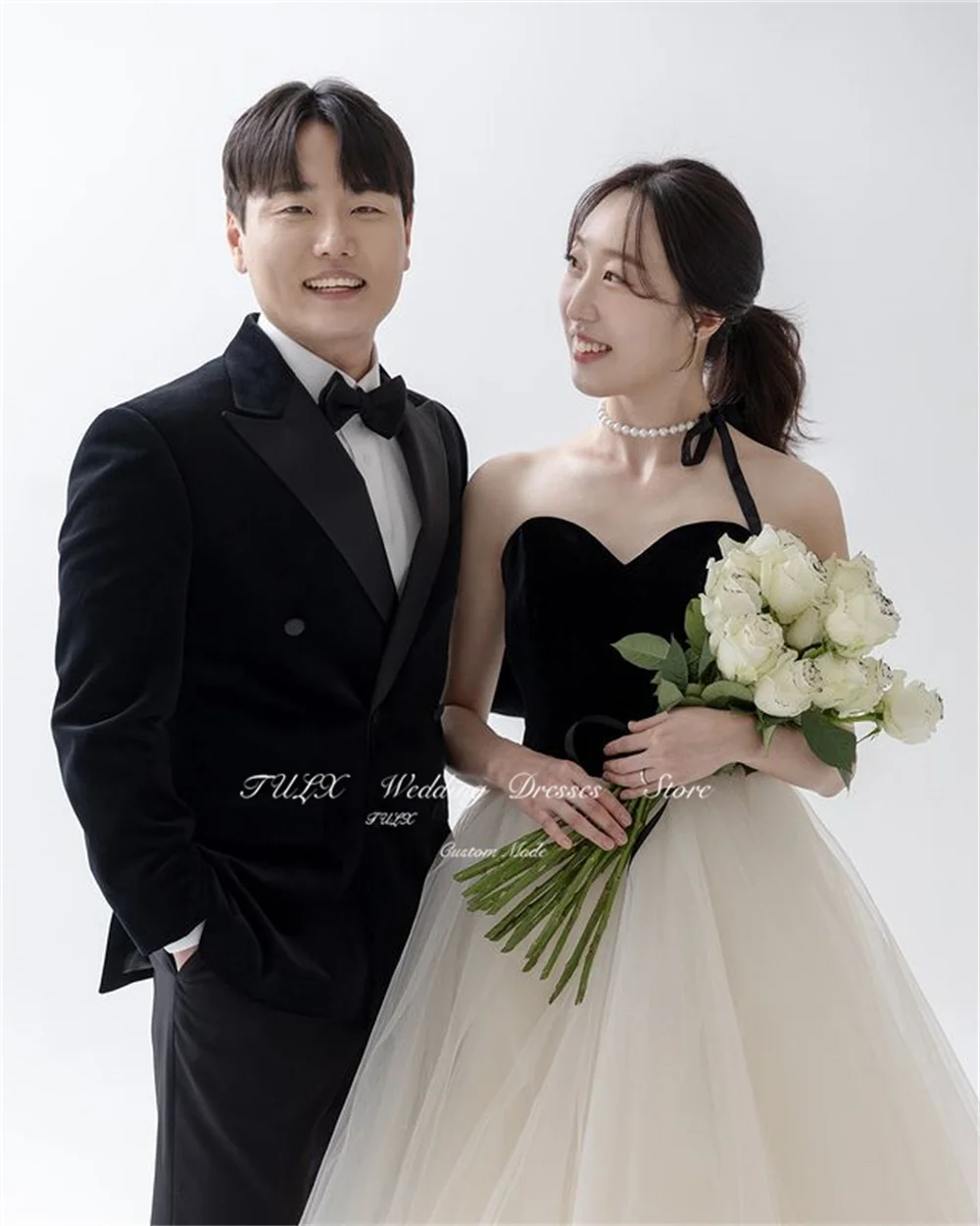 TULX Abito da sera senza maniche con scollo a cuore Corea Servizio fotografico di matrimonio Tulle Lunghezza pavimento Puffy Corsetto da cerimonia formale da sposa personalizzato