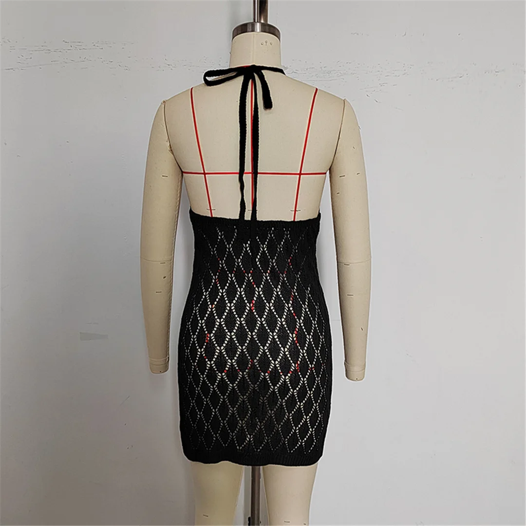 Rückenfreies, ausgeschnittenes, gehäkeltes, gestricktes Tunika-Strandkleid, Strandkleidung, Strandüberwurf, Cover-up, Damen V7220 – Detail 19