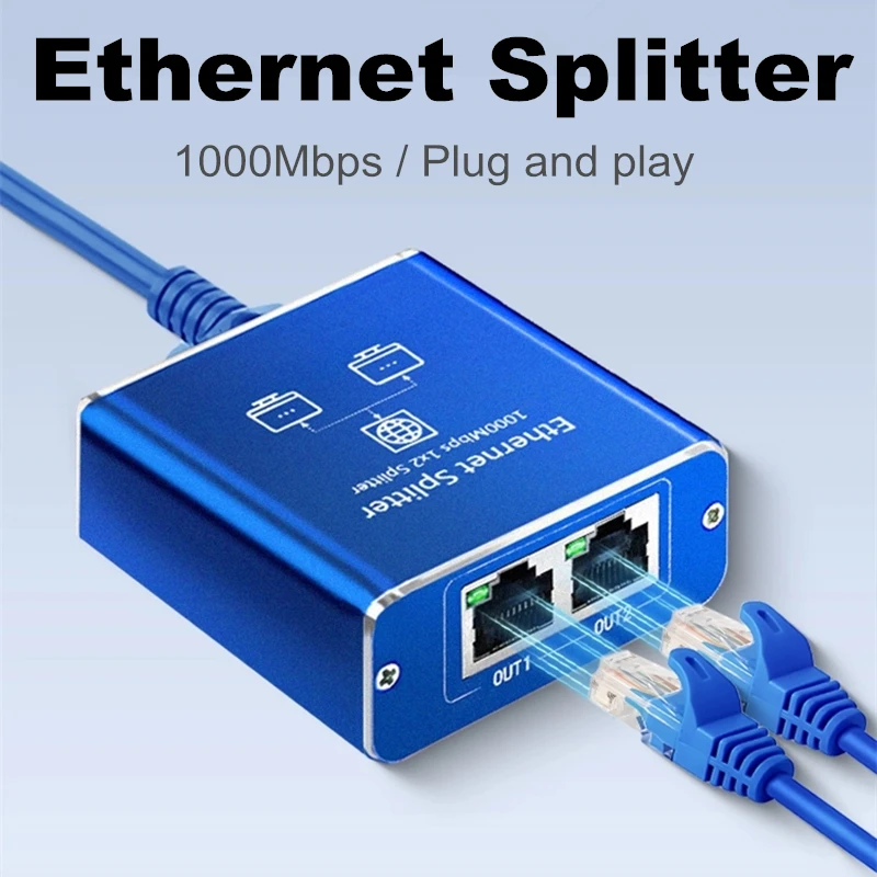 Ethernet splitter 100m Plug and play 1 in 2 out 100Mpbs/1000Mbps Network Cable splitter