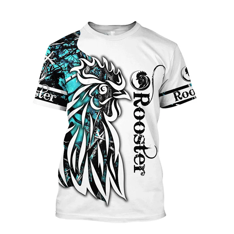 3D Printed Rooster Fight T-Shirt Men's Casual Short Sleeve
