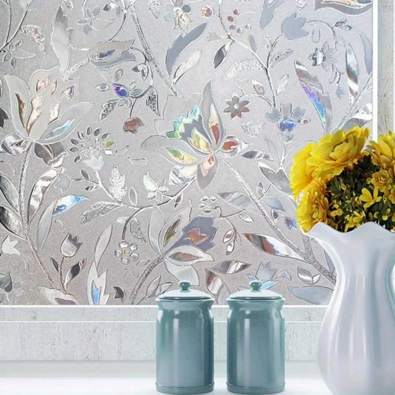 2026 Latest Models Elegant Tulip Design Anti-Privacy Window Film - Self-Adhesive, Glue-Free, Transparent Opaque Glass Sticker
