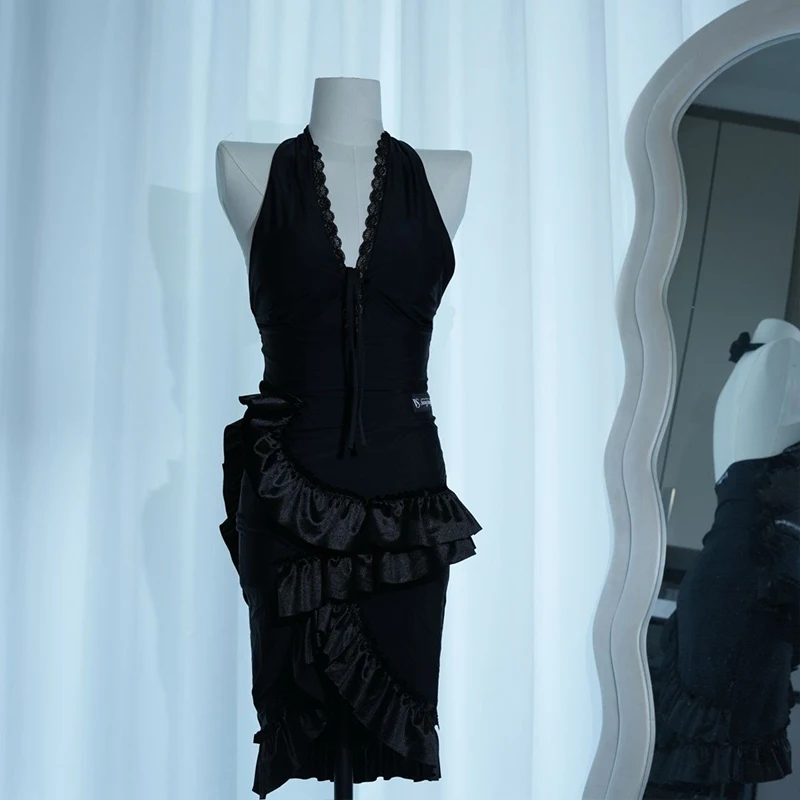 Crianças vestido de dança latina grils sem mangas saia de renda cha-cha samba salão valsa dança moderna palco desempenho traje
