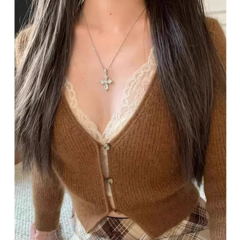 طقم علوي قصير من الدانتيل Brtte والملابس الداخلية البيضاء بطبقات سترة علوية بدون أكمام مجمعة بدون ملابس داخلية #2