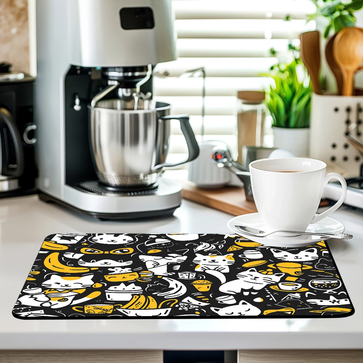 

Absorbent Tableware Dish Drying Mats Cat Water Cup Desk Drain Pad Heat Resistant Counter Mat Non-slip Draining Placemat Kitchen