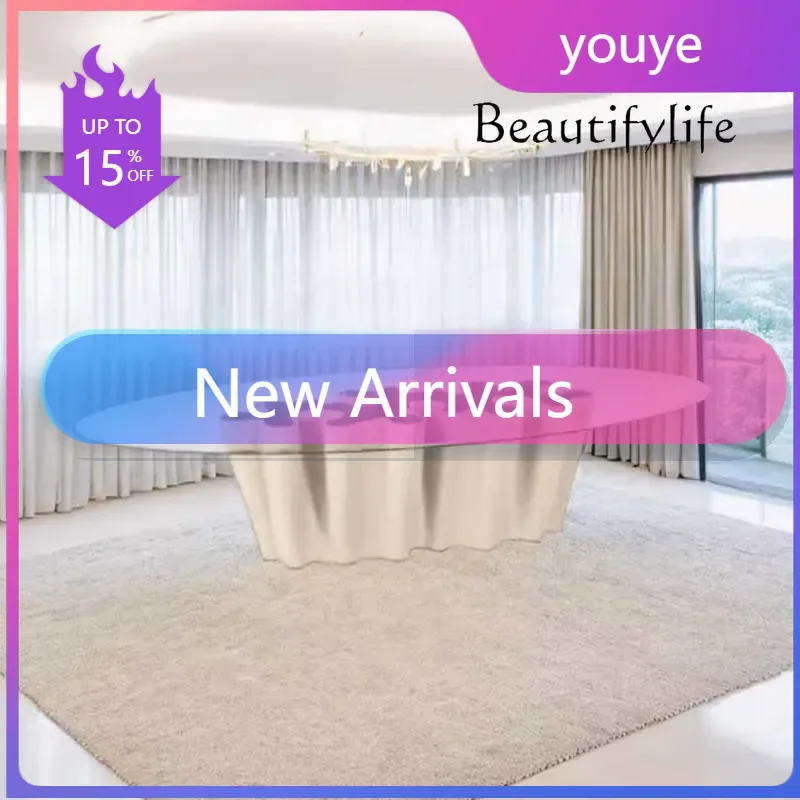 N36 A Italian Light Luxury Fiberglass Wave Dining Table Art Living Room High-end Modern Simple Model Room Villa Oval Table