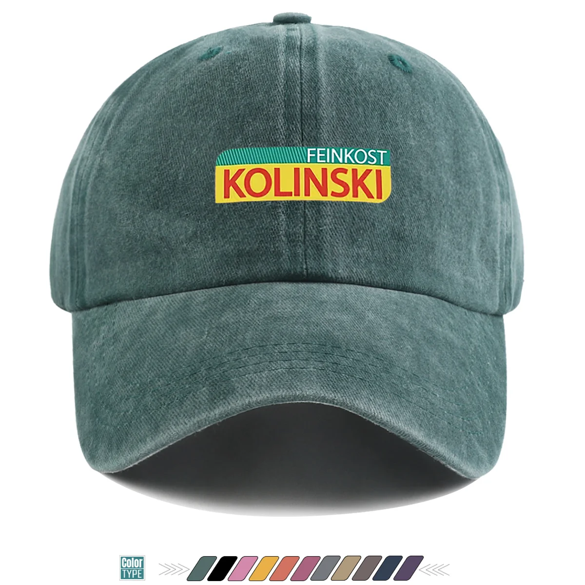 1 Stück Baseballkappe mit Aufdruck „FEINKOST KOLINSKI“, modisches Buchstabenmuster-Design, einfache Snapback-Mütze im Vintage-Stil, Unisex, verstellbar