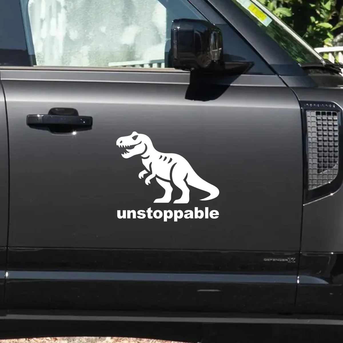 Three White Personalized Dinosaurs with Unstoppable Words Super Transparent Car Stickers