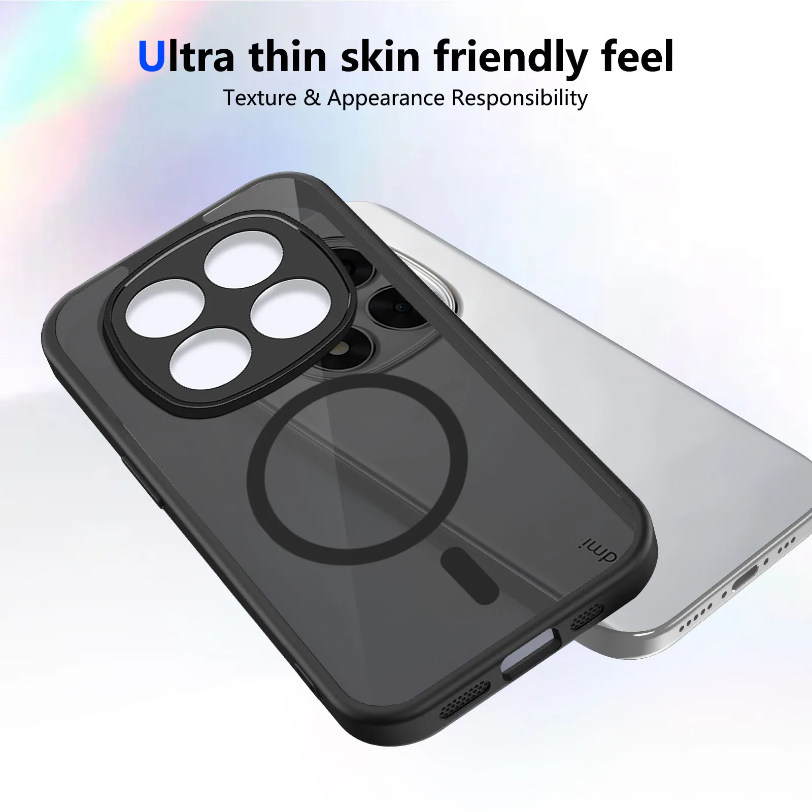 Capa para Xiaomi Redmi Note 14 Pro com Carregamento Sem Fio, Estrutura de TPU Macio, Plástico Rígido Fosco, Capa Traseira à Prova de Choque