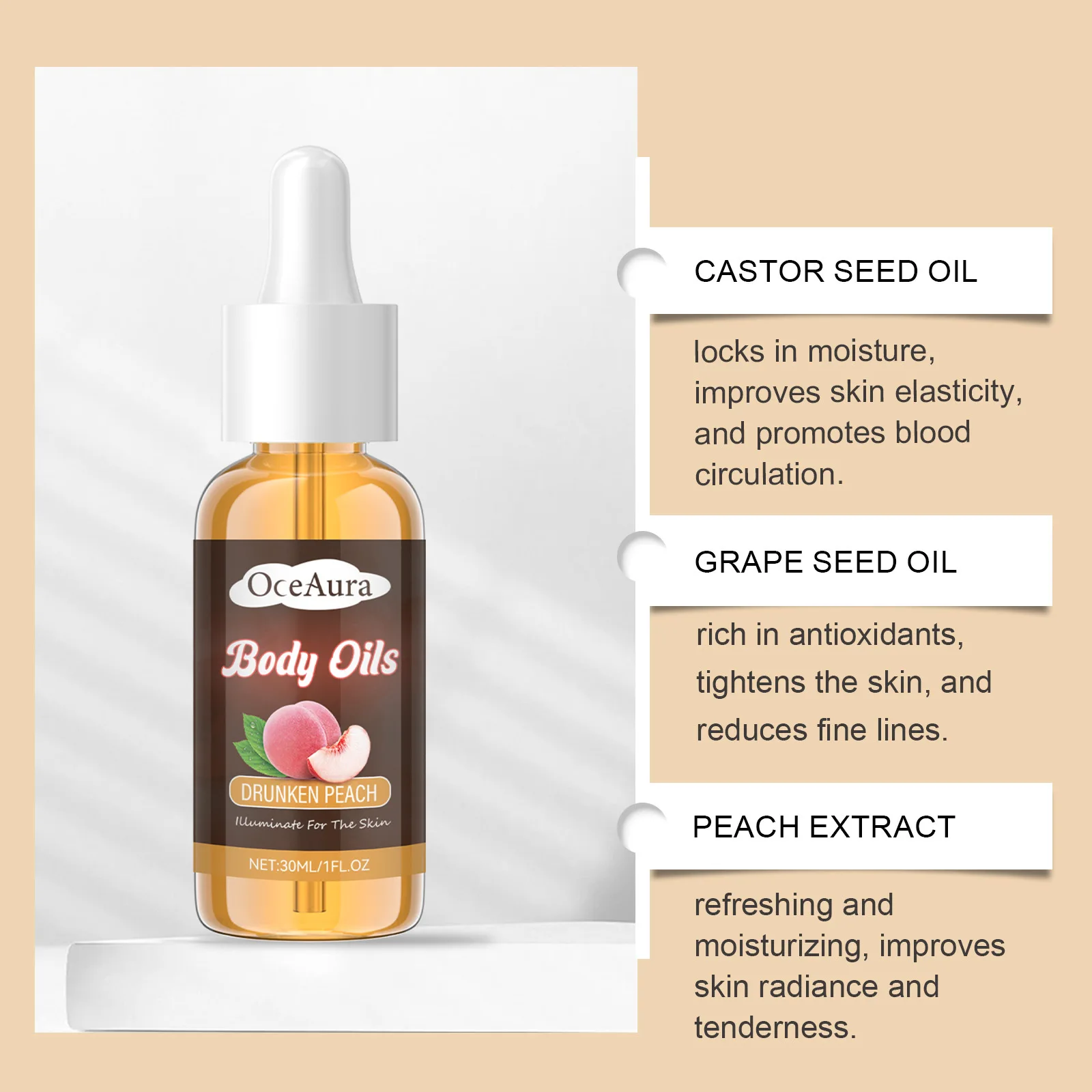 زيت عطري لترطيب الجسم من OCEAURA، مرطب، بشرة ناعمة وناعمة، زيت عطري أنيق للجسم