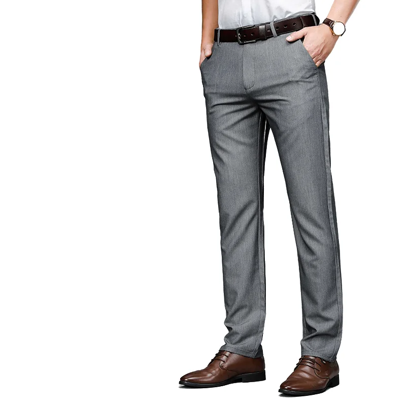 

Men's Trendy Suit Trousers - Spring Summer Solid Color Lightweight Elastic Waist Business Pants for Commuting & Comfortable Work