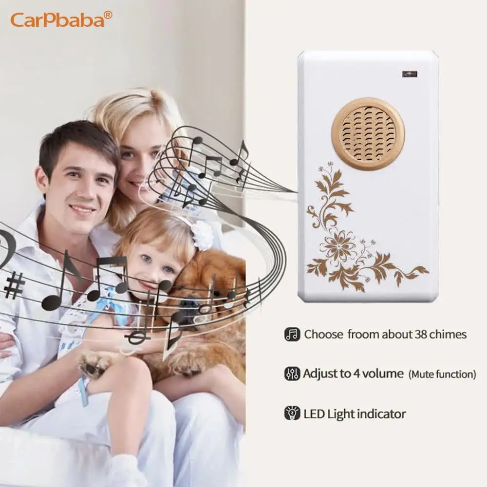 V002 Waterproof Wireless Doorbell 1 2 Button 1 2 3 Receiver 300M Remote Intelligent LED Light Home Door Bell Wireless Chime