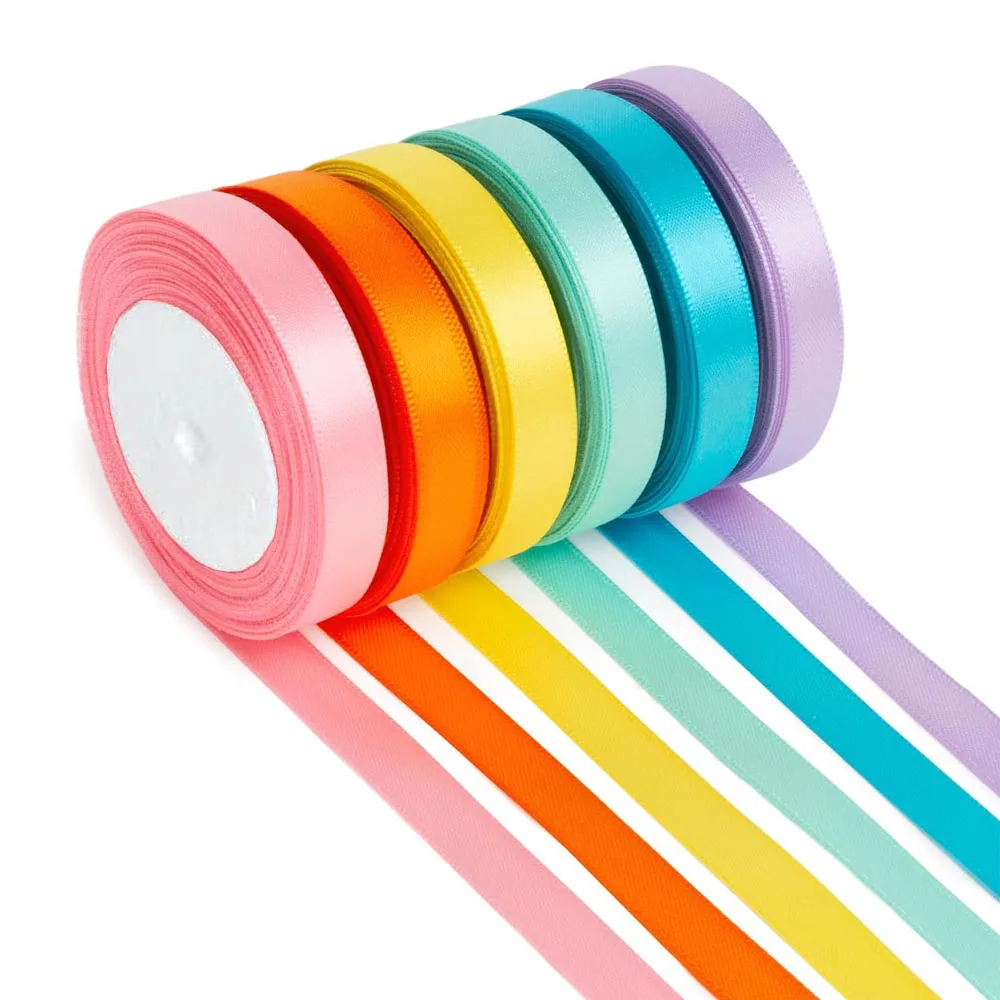 6 Rollen 150 Yards 3/8 Zoll sortiertes einfarbiges Satinband für Hochzeitseinladungen, Blumensträuße, Geburtstagsfeiern, DIY-Geschenkverpackungen – Detail 6