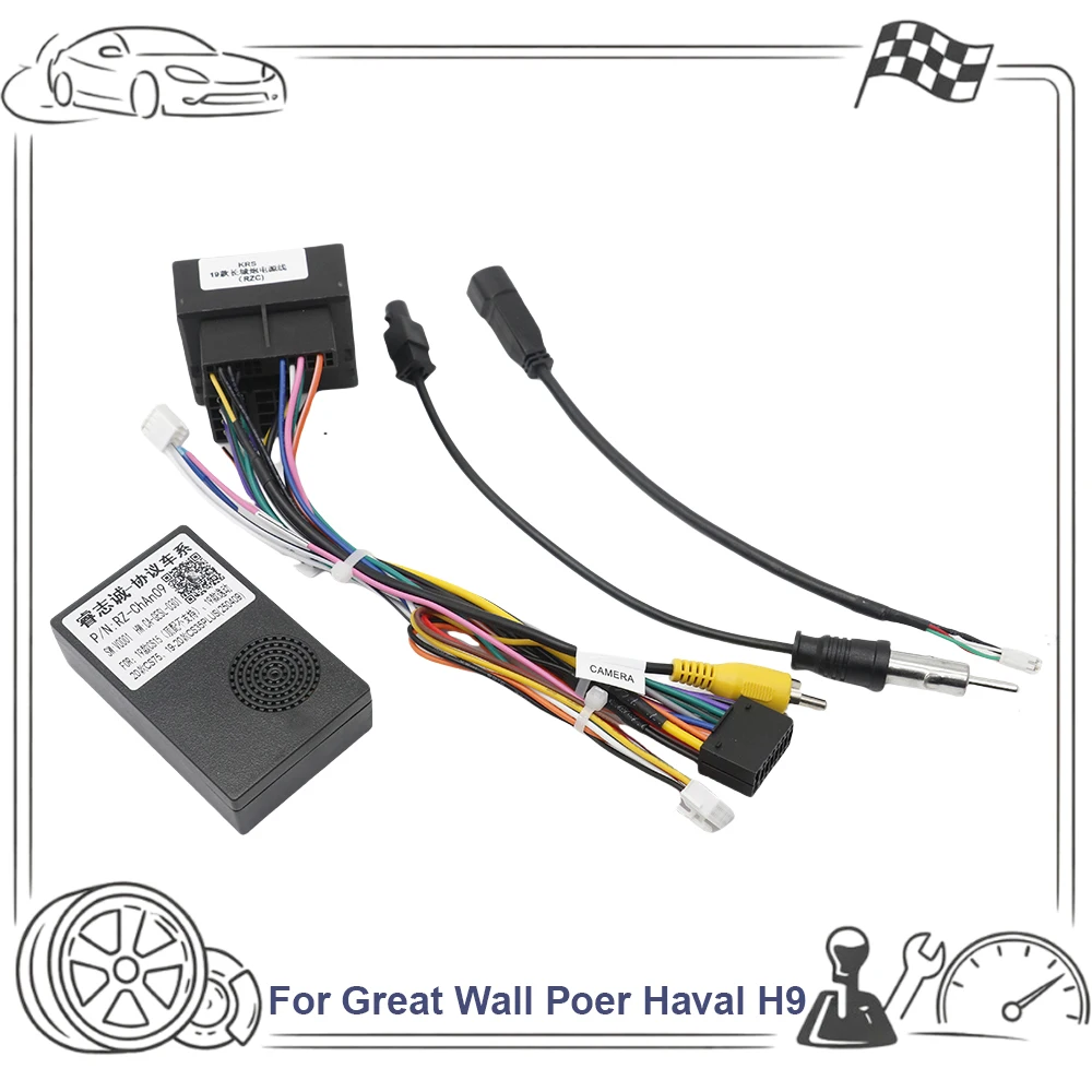 

For Great Wall Poer Haval H9 16pin Wiring Harness Adapter Canbus Box Decoder Android Radio Power Cable