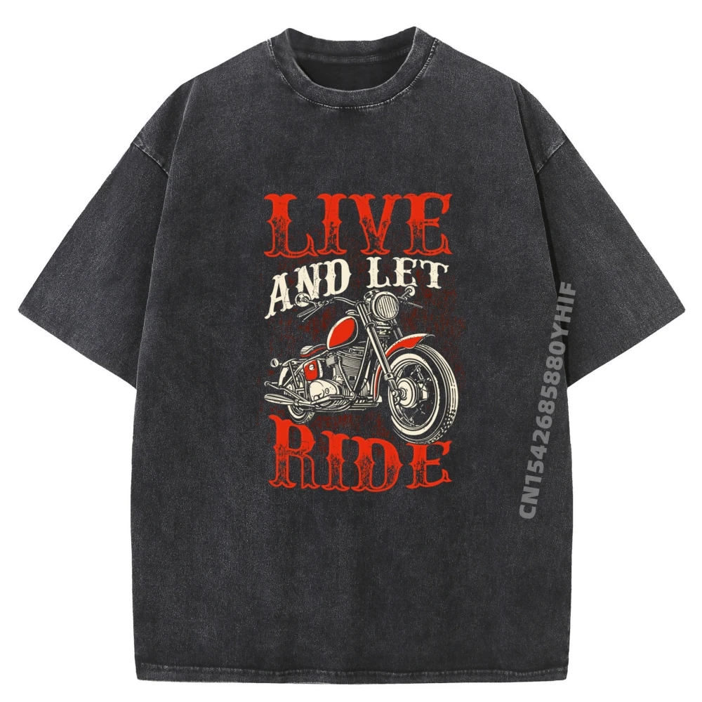 

Mens Printed T-shirt Live And Let Ride Bike Cool Tops & Tees Graphic Shirt Autumn Comfortable Washed Clothes