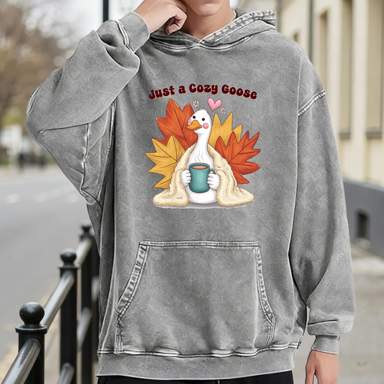 

Мужская винтажная потертая толстовка с рисунком Geese Hibernating, потертый пуловер в стиле ретро, уличная повседневная толстовка