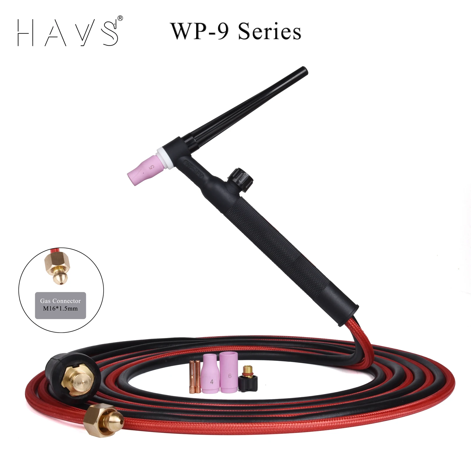 4M WP9FV TIG Welding Torch Flexible Head Gas Valve Separated Type w/DKJ35-50 Connector w/M16*1.5mm Gas Connector