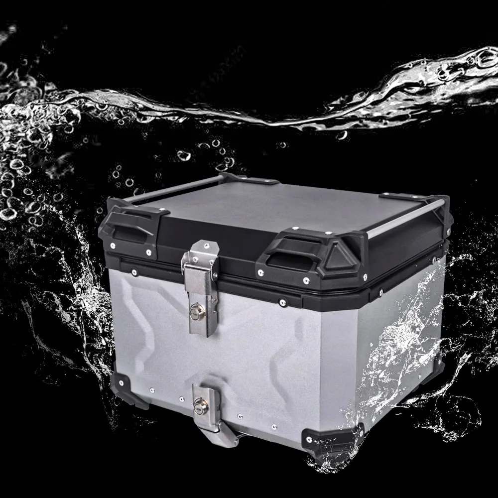 55L topkoffer voor motorfietsen, aluminium/camper/yacht/motorfiets achtertopbox en staartbox voor bagage/helm/gereedschap opslag waterdicht zilver