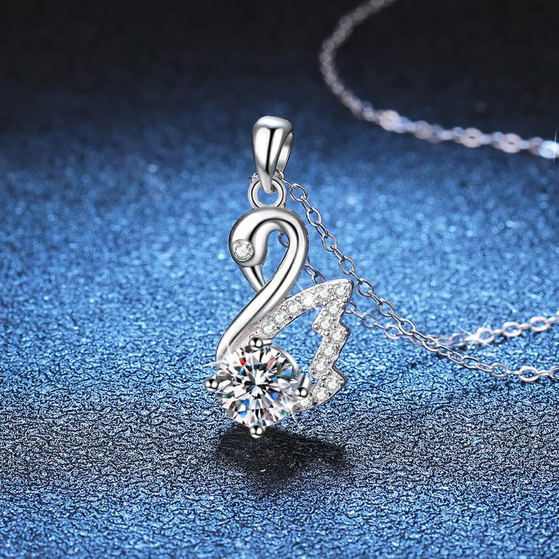 S925 Sterling Silver Pendant 1 Carat Moissanite Necklace Swan Necklace Women D Colour Moissan Diamond Necklace Women