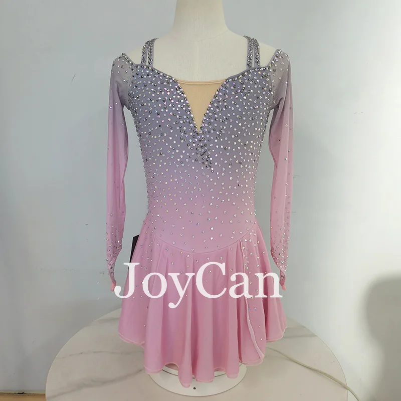 JoyCan Ice pattinaggio artistico vestito ragazze rosa Spandex elastico concorso abbigliamento da ballo personalizzato