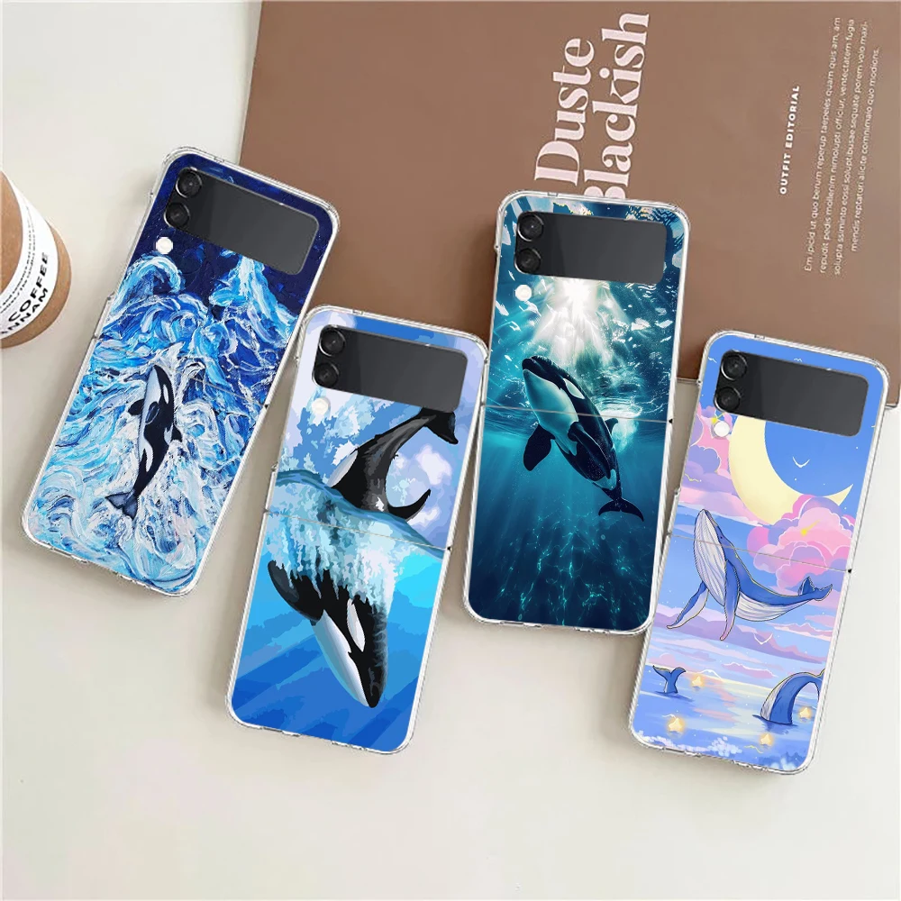 Phone Case For Samsung Galaxy Z Flip 3 4 5 Hard Folding PC Bumper Orca ocean lovely killer whale For Samsung Z Flip 6 Back Cover