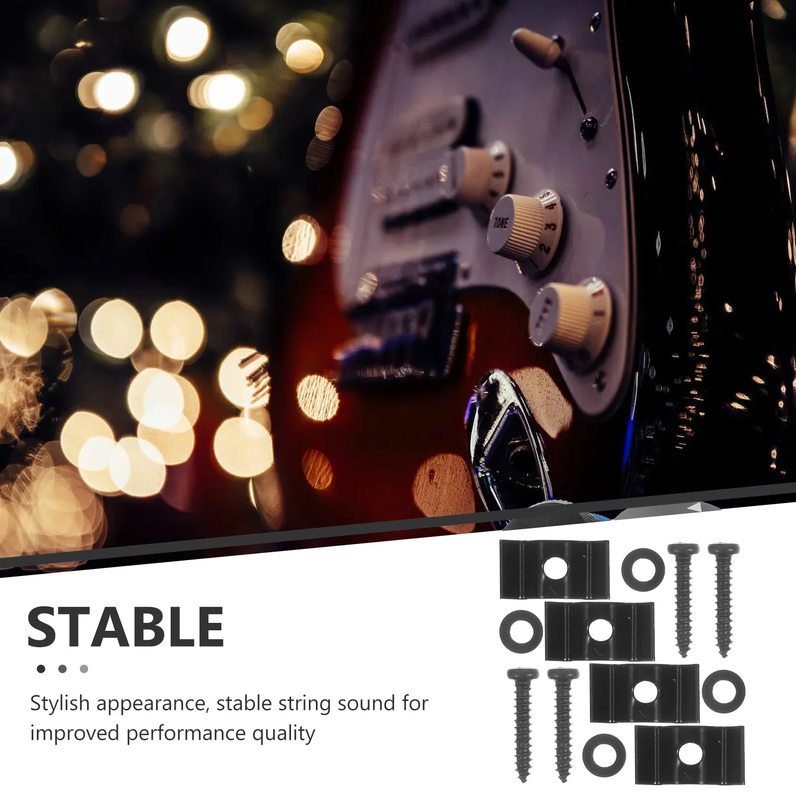 

4 Pieces Black Electric Guitar String Retainer Precision Stable Sound Improved Performance Quality Easy Installation Suitable