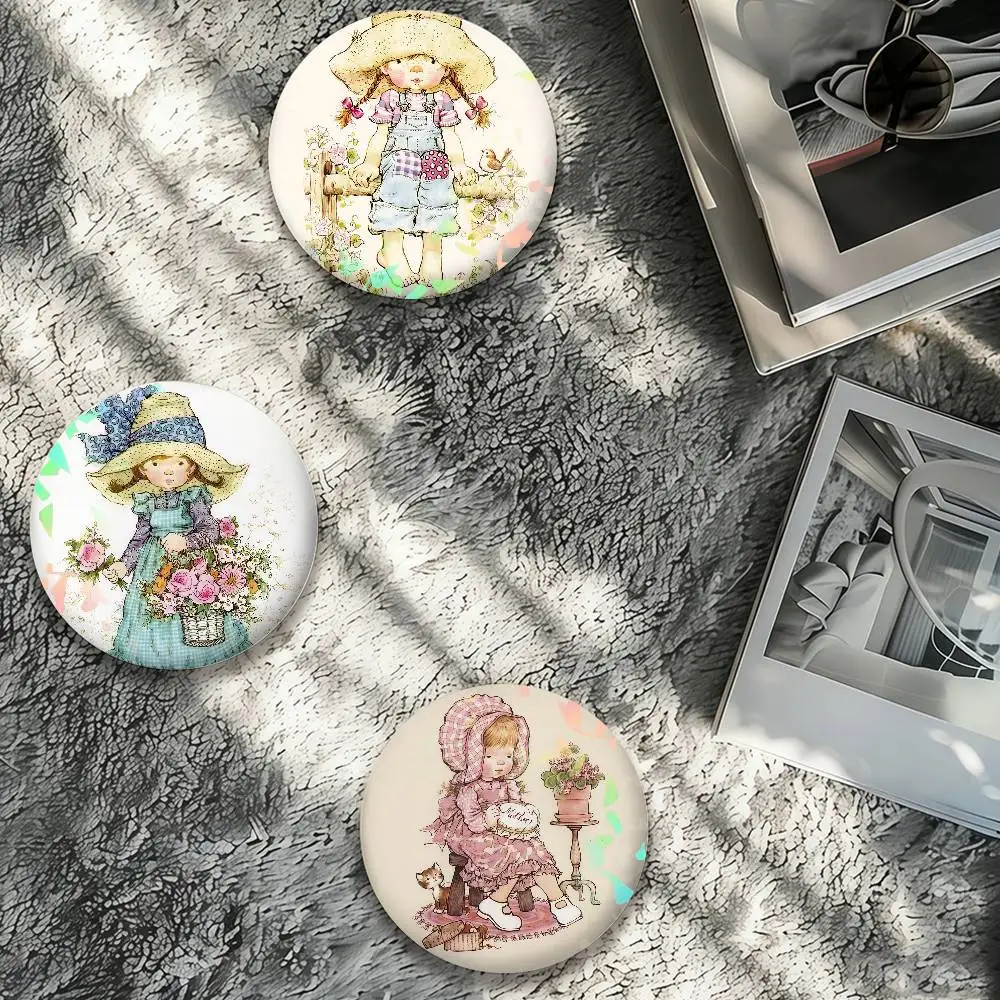 Art S-Sarah Kay Cartoon girl cute Laser Badge Pins Handmade Brooches for Backpack Gifts Bag Decor Fans Collect