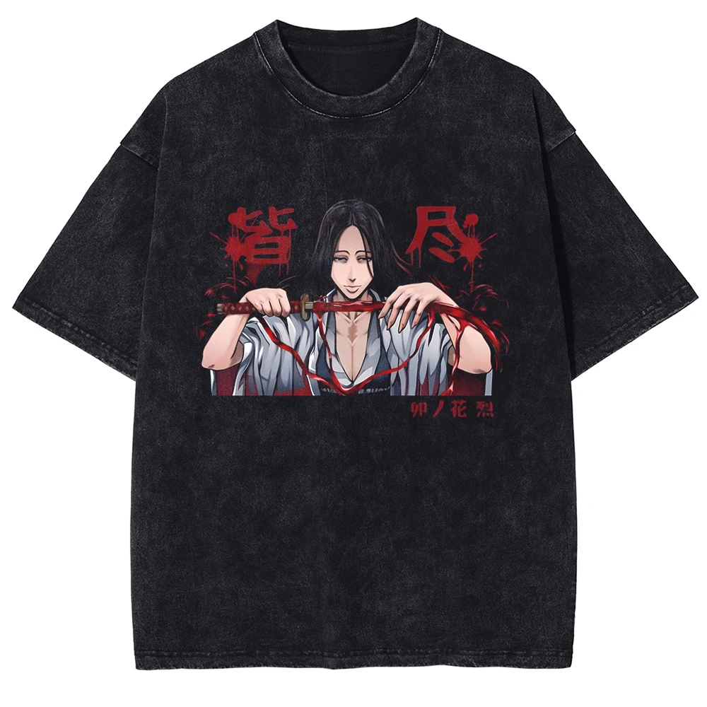 حار أنيمي بليتش Zaraki Kenpachi كول تي شيرت مطبوع الرجال مانغا بلايز عادية خمر القطن المحملة Harajuku الذكور غسلها تي شيرت