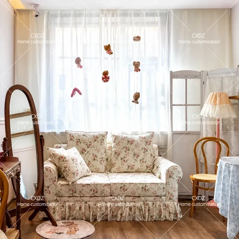 Retro Fabric Sofa Cover Small Floral Pattern Removable Washable Slipcover for Living Room Bedroom Small Apartment Furniture