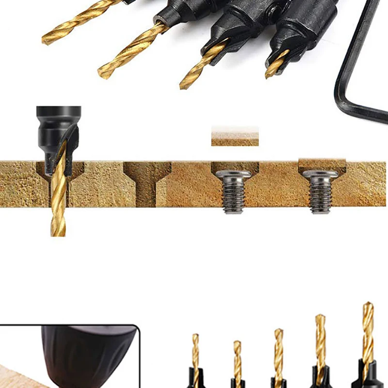 10Pcs Barrel Type Cork Puncher Chamfer Cutter Drill Bit Countersunk Bit Drill 1/4 Inch Hexagon Wrench Tool Set