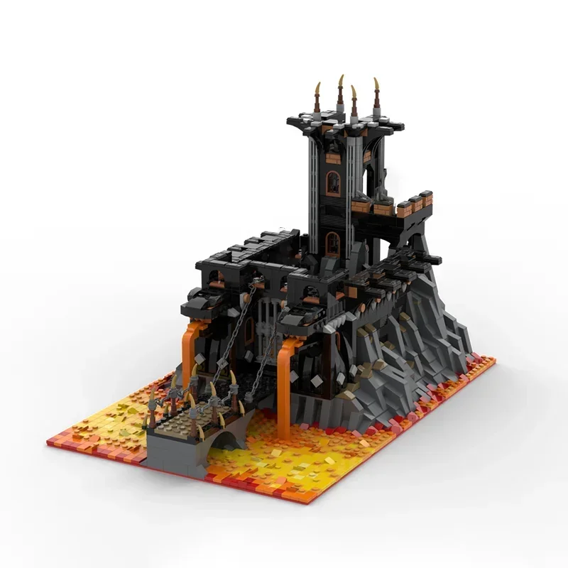 Castelo medieval modelo moc blocos de construção base lava do dragão fortaleza técnica modelo tijolos diy montagem brinquedos construção presente
