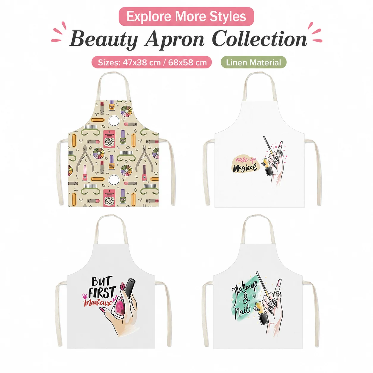 

Nail Polish Tools Print Linen Apron Sleeveless Salon Manicurist Workwear Beauty Parlor Esthetician Cooking Chores Bib