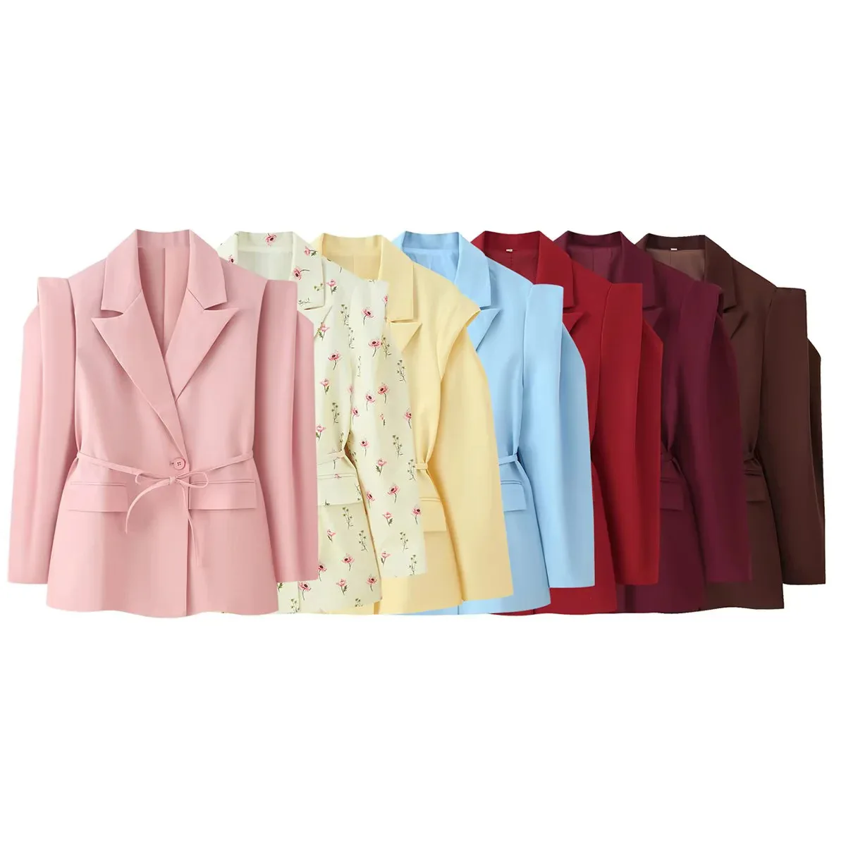 

Summer Women's Fashion Casual Wide Shoulder Suit Jacket Belted Waist Tie Design European Style Outerwear From Taobao