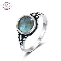 Simple Style S925 Silver Jewelry Round 8MM Natural Labradorite Tiger Eye Ring for Women Party Engagement Wedding Gift
