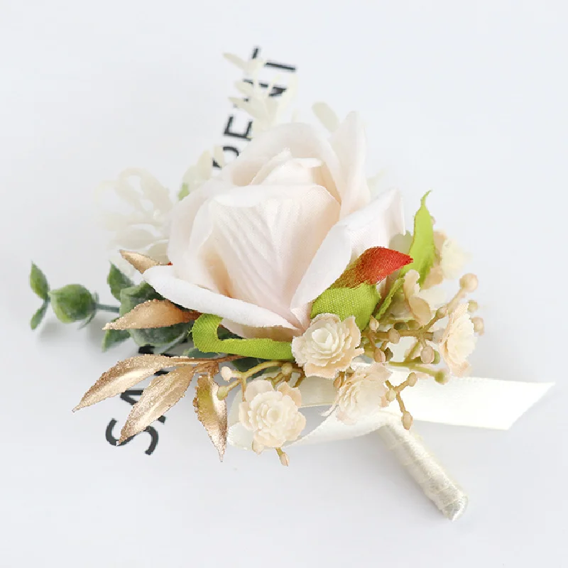 European Western style simulated rose, groom and bride, corsage, bridesmaid wrist flower, wedding groomsman hand flower