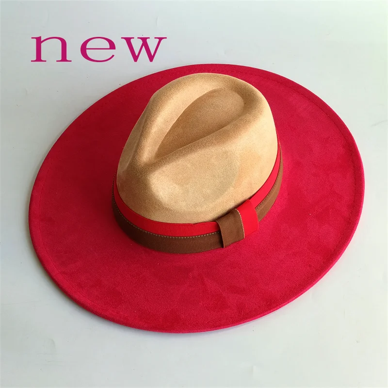 Sombrero de gamuza con franjas de diferente Color arcoíris, Sombrero Fedora de ala ancha de 10CM para hombres y mujeres, sombreros de Jazz de fieltro para Otoño e Invierno, sombreros de fieltro para Iglesia, Sombrero para Mujer