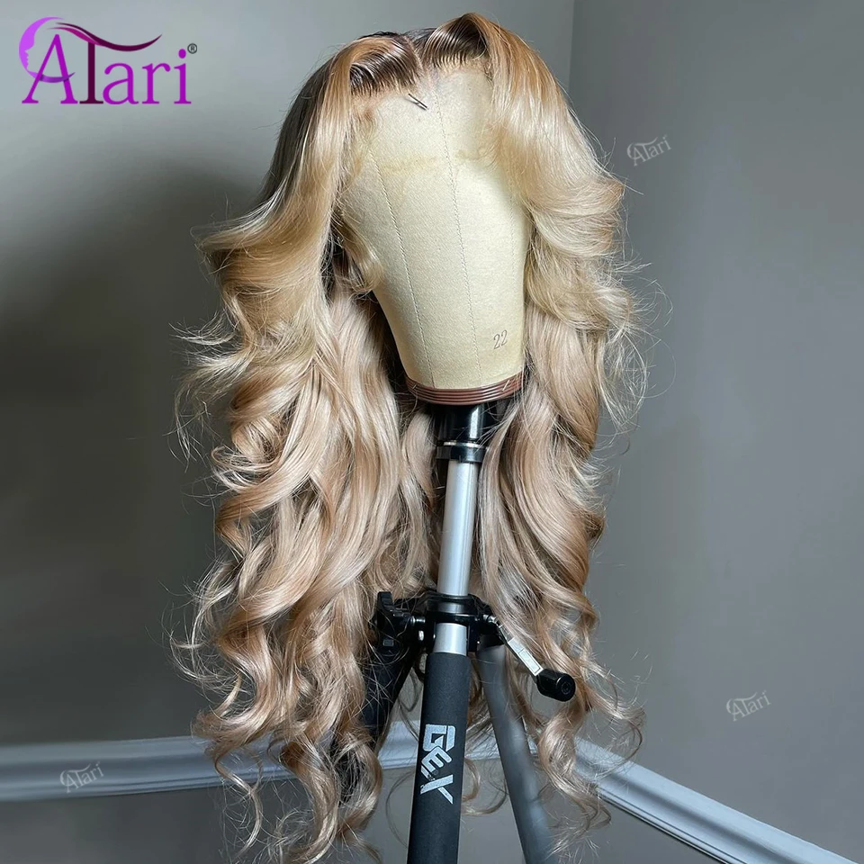 Transparent 13x6 13x4 Brown roots Ash Blonde Body Wave Human Hair Wigs Brazilian 5x5 Closure Straight Remy Hair Wig Pre Plucked