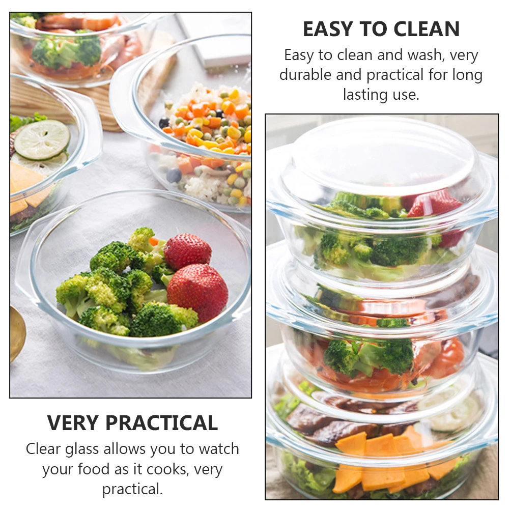 

Tempered Glass Bowl Microwave Heating Glassware Round Oven Dishwasher Safe Heat Resistant Practical Household Bowls