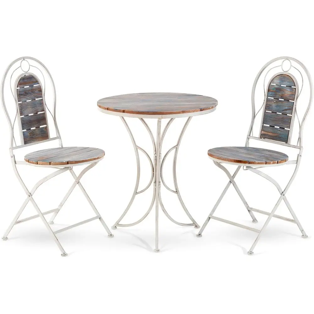 

Комплект из 3 предметов: деревянный и металлический набор для бистро с столом и стульями для использования на террасе или в помещении
