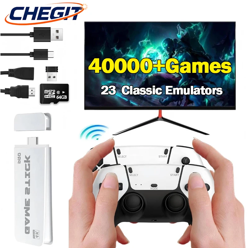 2025 New 40000+ Retro Games Wireless Gamepads 64G 4K Gaming Consola Video Game Stick 23+ Simulators Handheld Video Game Console