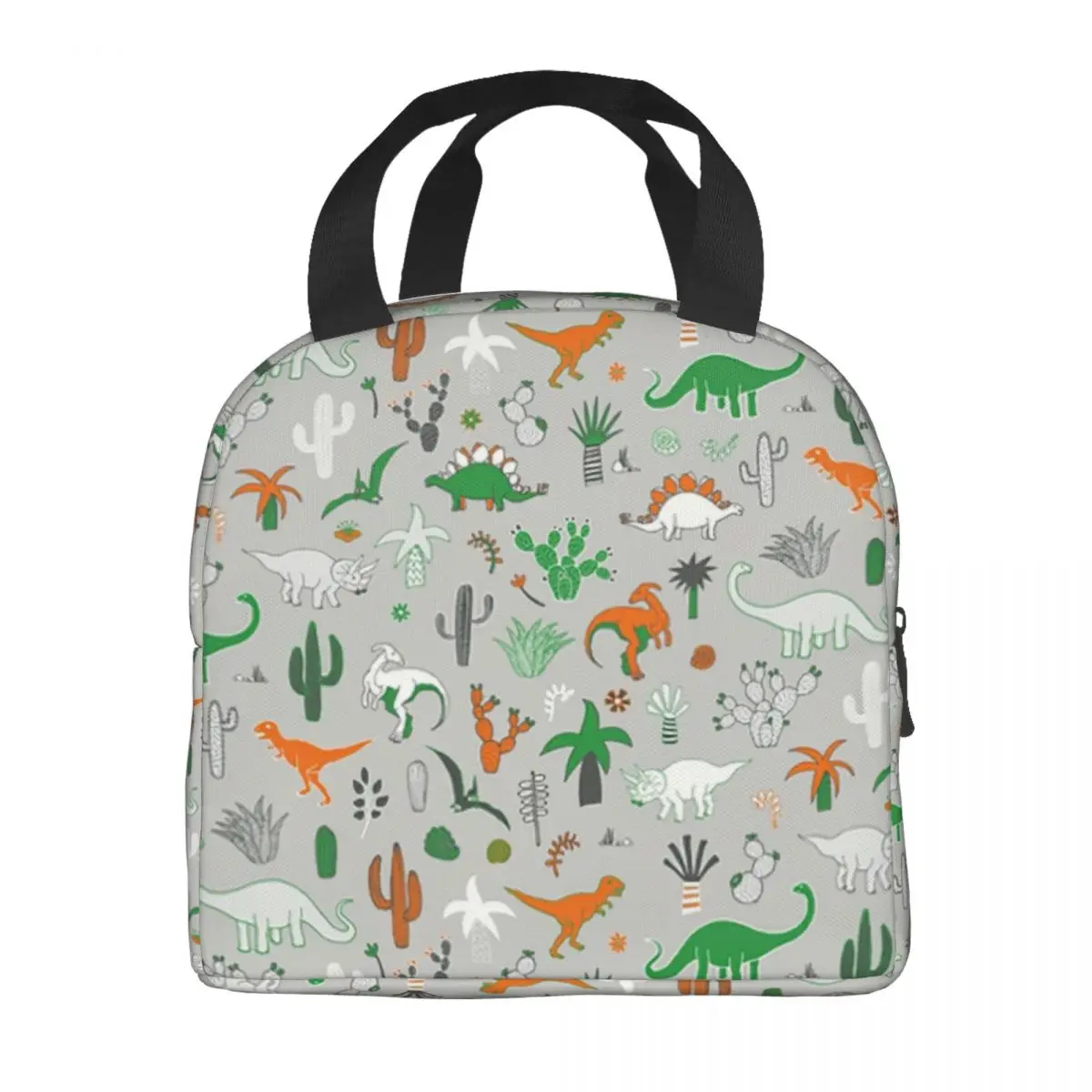 Dinosaur Desert Insulated Lunch Bags for Work School Fun Grey Dino Pattern Waterproof Thermal Cooler Bento Box Women Kids