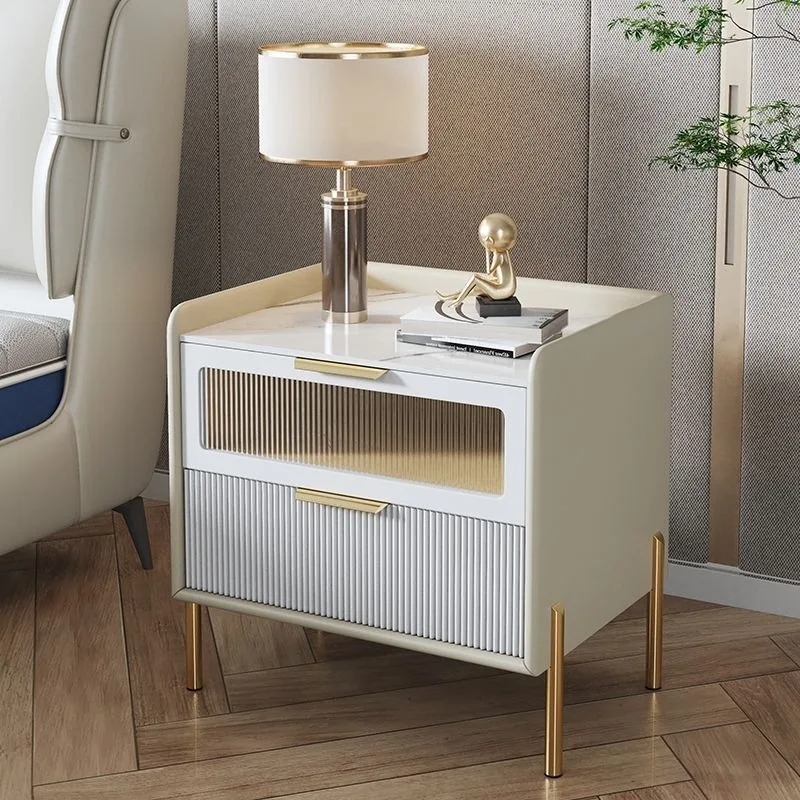 

Solid wood rock slab bedside table Modern simple locker Light luxury bedroom Bedside small locker
