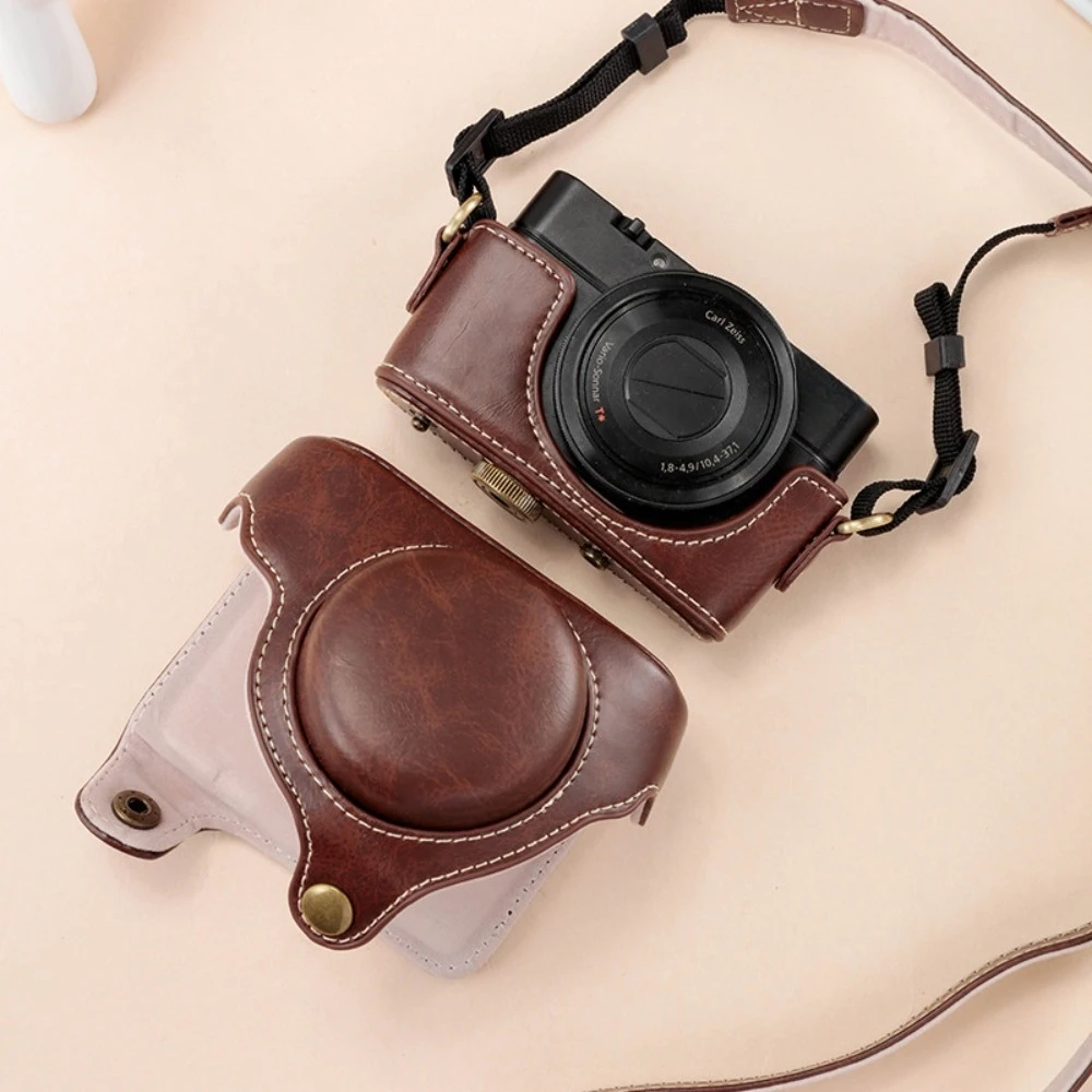 For Sony RX100M6 Camera Bag RX100 M2 M3 M4 M5A M5 Pu Leather Protective Case Anti-fall Scratchproof Case Strap Shoulder Bag