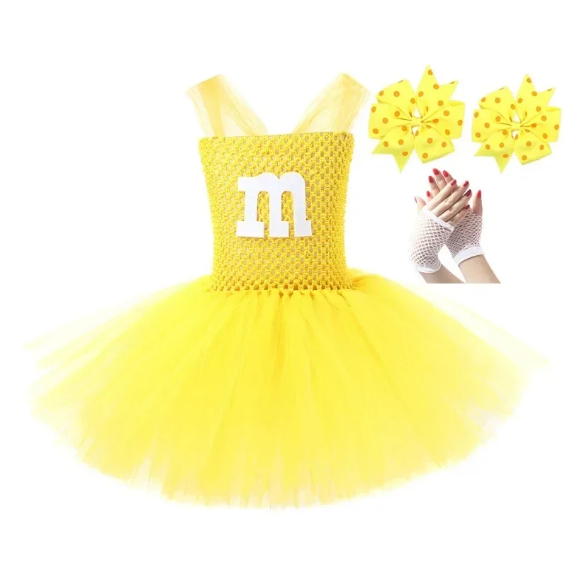 Halloween Kids Cosplay Costume cute M chocolate candy Christmas girl Red Yellow Blue soft tulle dance tutu dress