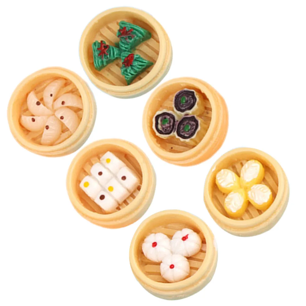 6 pçs ornamentos de vapor simulado mini brinquedos de comida miniaturas estatuetas cozinhar artificial