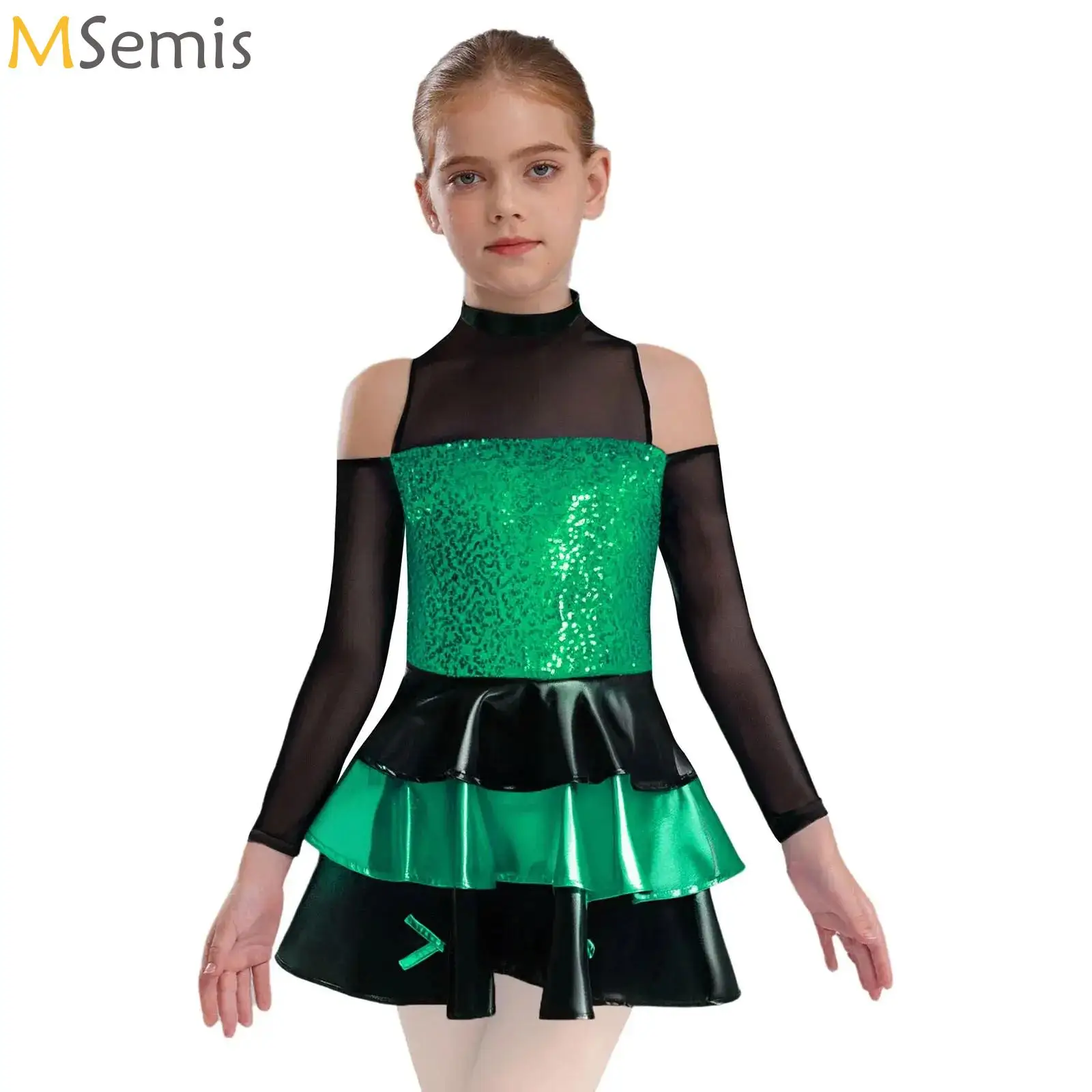 

Kids Girls Jazz Dance Dress Ballet Skirted Leotard Shiny Sequins Gymnastics Leotard Figure Skating Performance Costume Dancewear