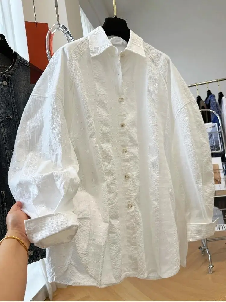 

Women's Simple Casual Asymmetrical Oversized Shirts Solid Color Long Sleeve 2025 New French Style Top Chic Blouse