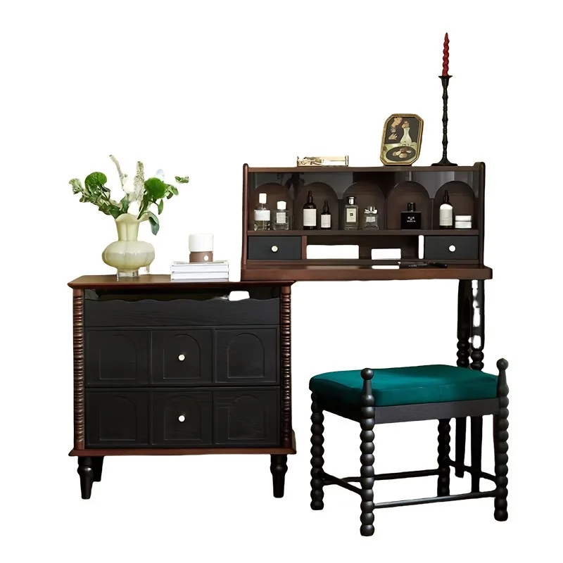 

Medieval solid wood dresser storage cabinet integrated retro ash wood bedroom makeup table