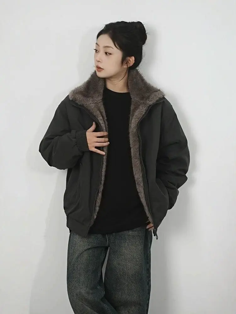 

Thiened Waed Cotton Jaet Double-sided Wearable Men Women Winter Parka Coat Sli Streetwear Loose Fit Long Sve