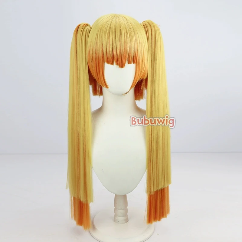 Bubuwig Capelli sintetici Agatsuma Zenitsu Parrucche Cosplay Demone Slaye 65 cm Lungo Biondo Misto Arancione Coda di cavallo Cos Parrucca Resistente al calore