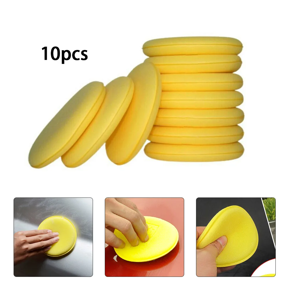 

10pcs Car Wax Polish Applicator Pads Soft Foam Cotton Pad Yellow For Polishing Yellow Sponge 100*6mm Automotive Care Supplies